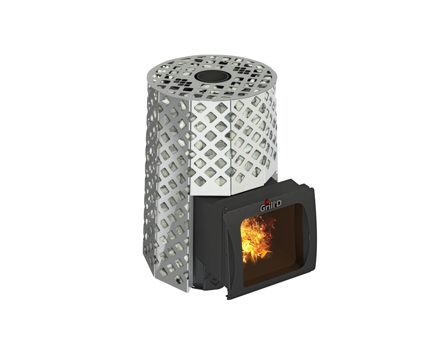 Дровяная банная печь Grill’D Violet Steel Romb Short Window Max Pro (Камень колотый, 100 кг)