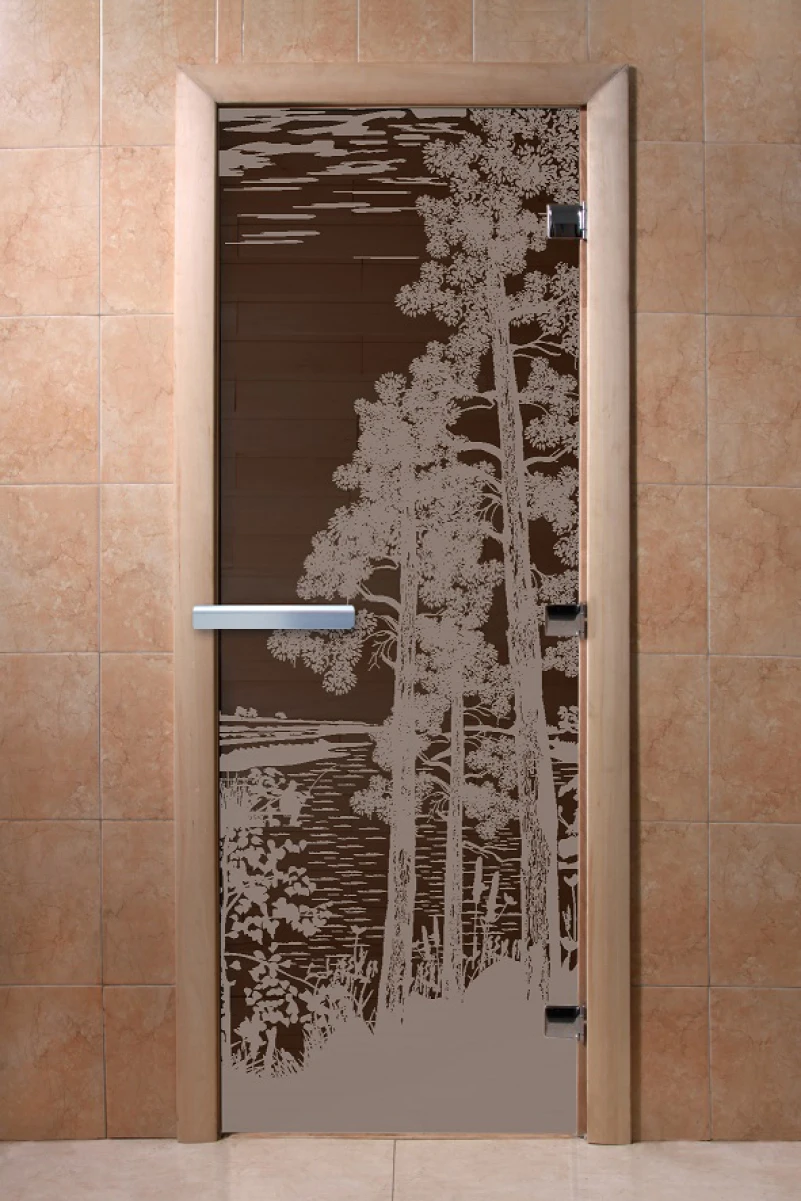 Дверь для бани DoorWood с рисунком Рассвет Графит, 2000x700 мм