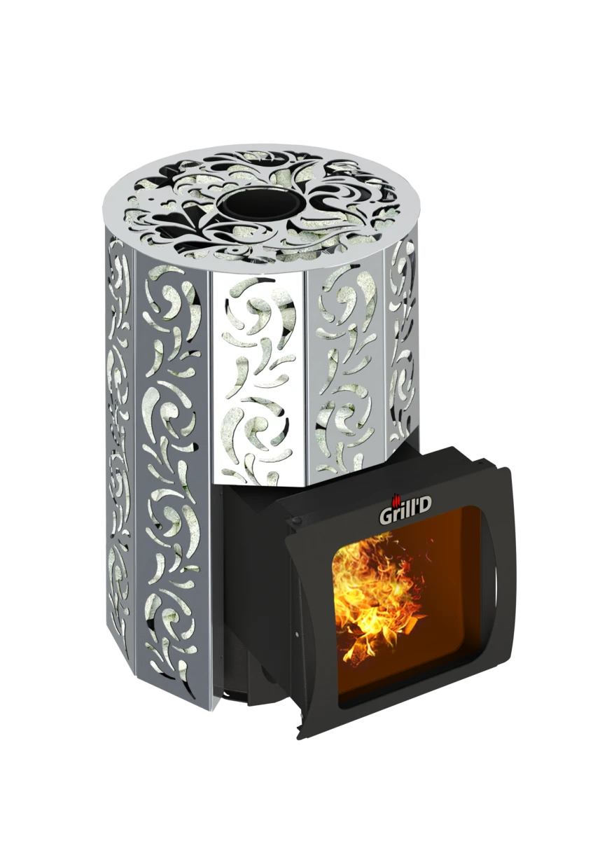 Дровяная банная печь Grill’D Violet Steel Short Window Max Pro (Камень колотый, 100 кг)