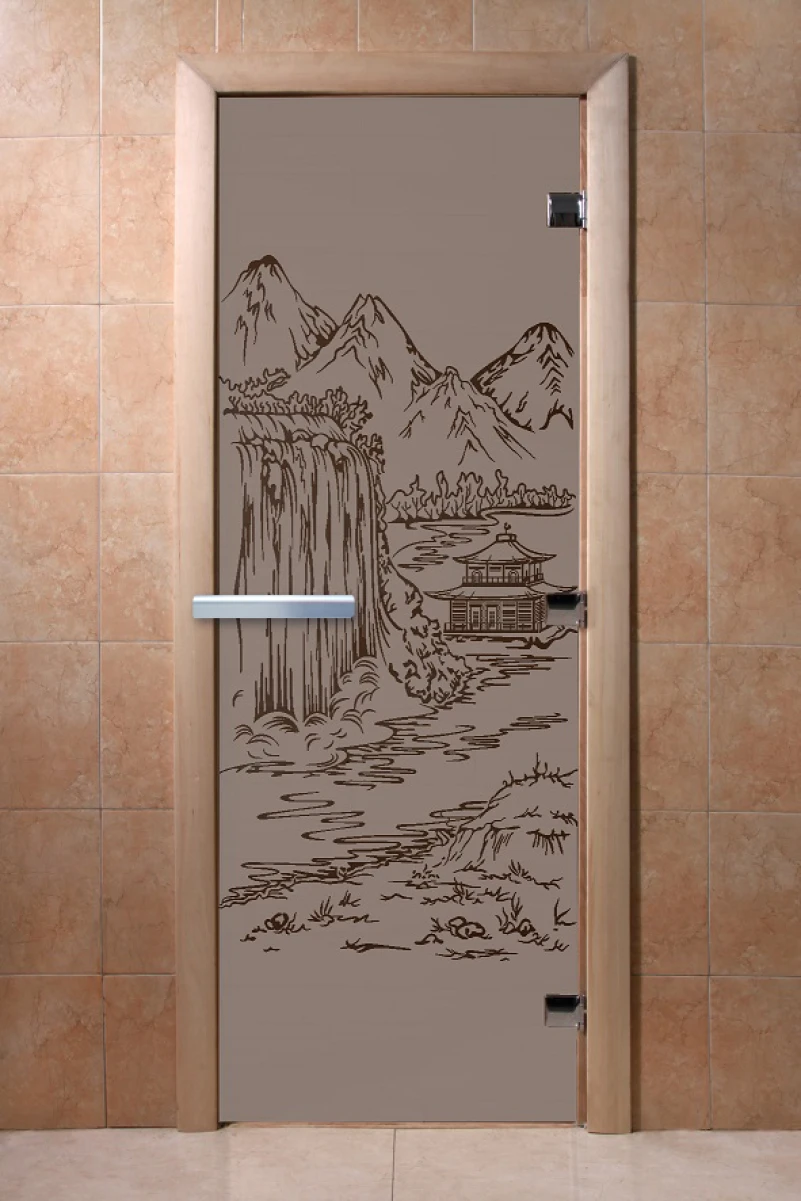Дверь для бани DoorWood с рисунком Китай Графит матовый, 2100x700 мм
