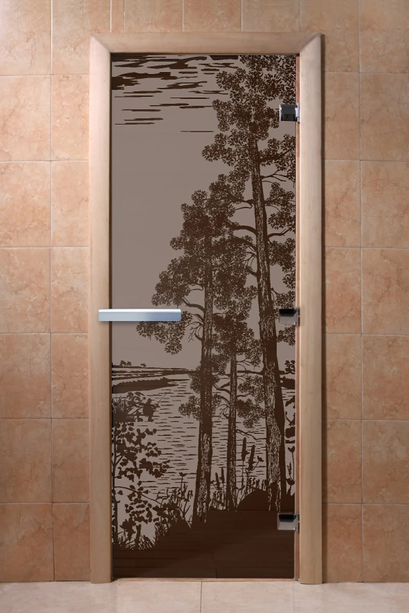 Дверь для бани DoorWood с рисунком Рассвет Графит матовый, 2000x800 мм