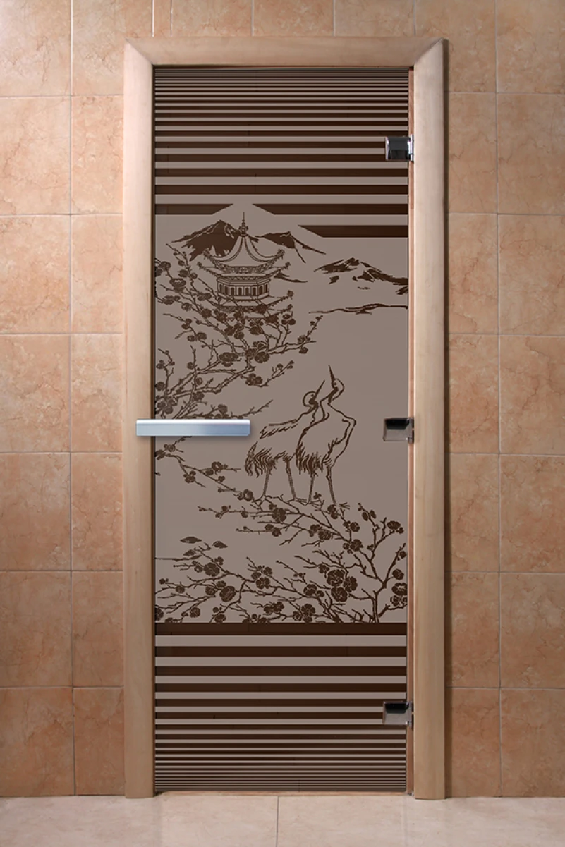 Дверь для бани DoorWood с рисунком Япония Черный жемчуг матовая, 1800x700 мм