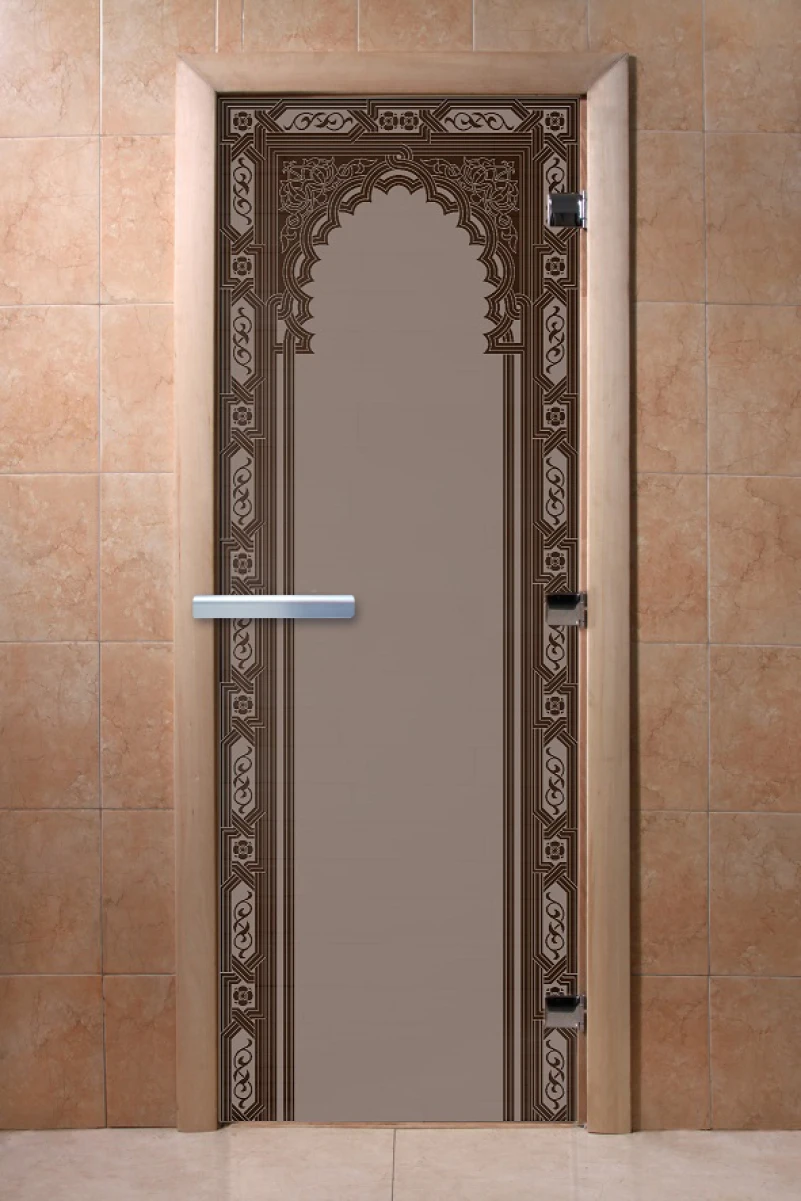 Дверь для бани DoorWood с рисунком Восточная арка Графит матовый, 2000x600 мм