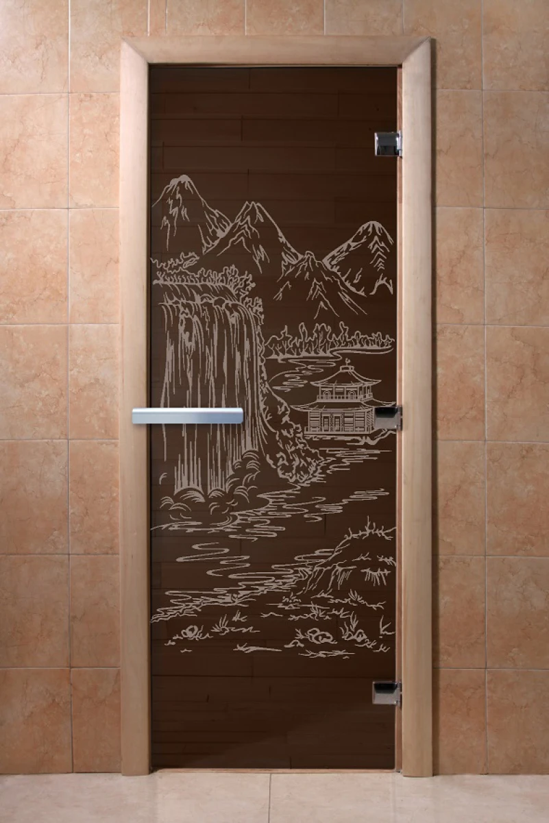 Дверь для бани DoorWood с рисунком Китай Графит, 1900x700 мм