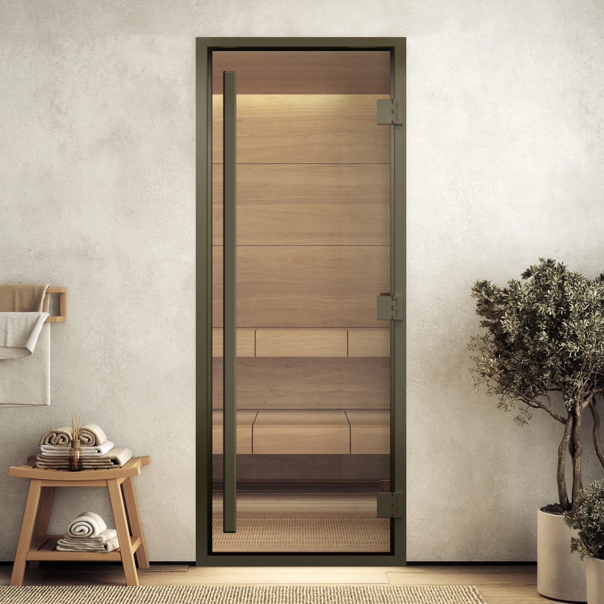 Дверь для хамама DoorWood Престиж Бронзовый профиль Прозрачное, 1900х700 мм