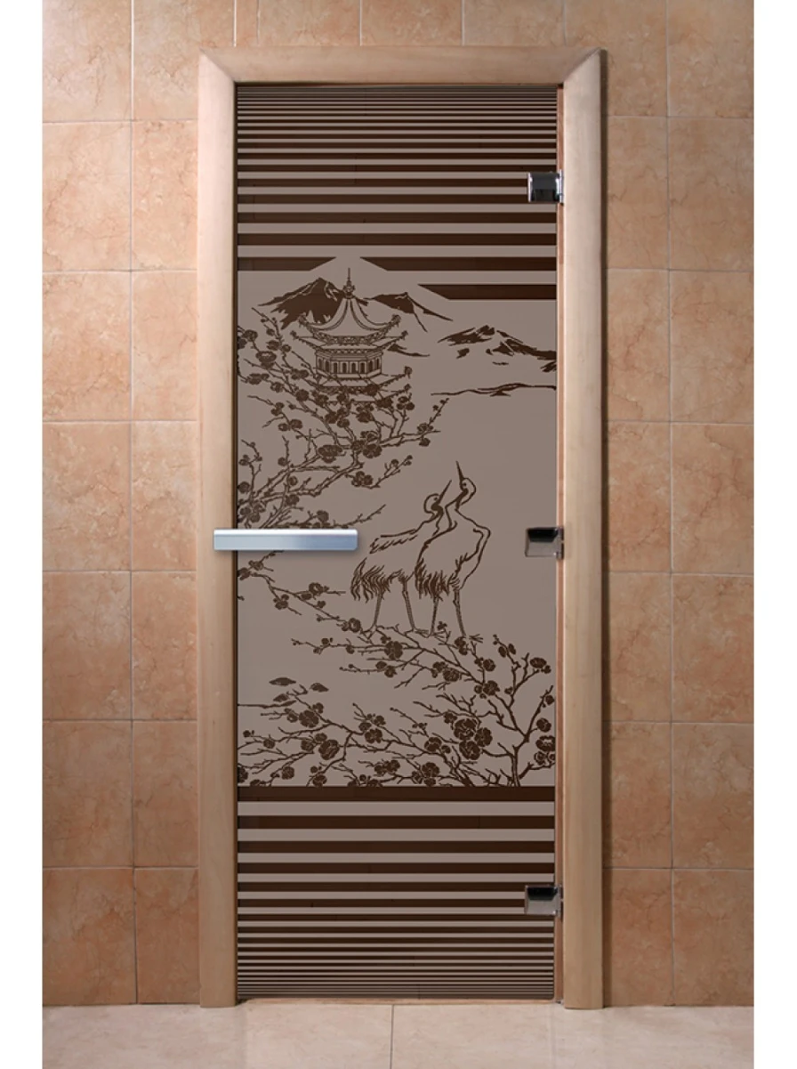 Дверь для бани DoorWood с рисунком Япония Графит матовый, 2000x700 мм