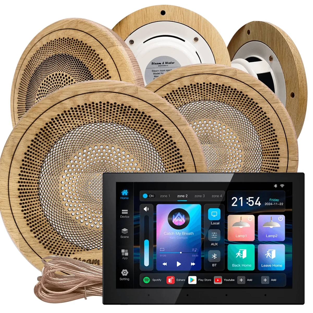 Комплект акустики для бани SW-5 SOUND Next WiFI Wood (пять колонок, квадрат)