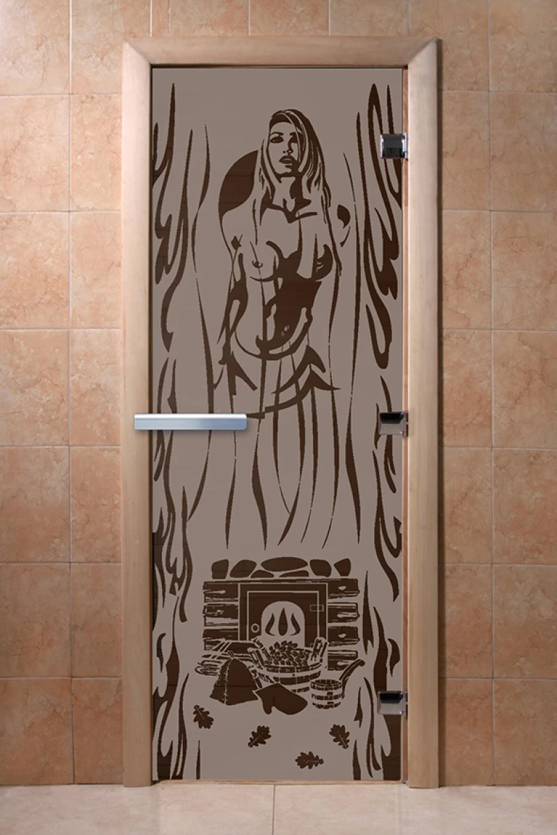 Дверь для бани DoorWood с рисунком Горячий пар Графит матовый, 1900x700 мм