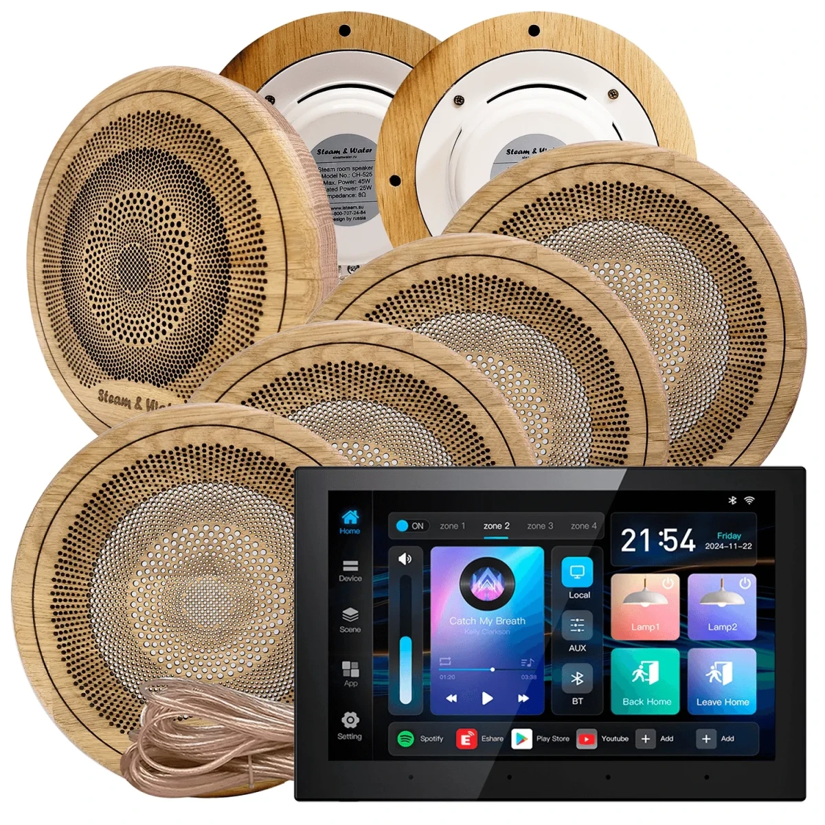 Комплект акустики для бани SW-7 SOUND Next WiFI Wood (семь колонок, квадрат)